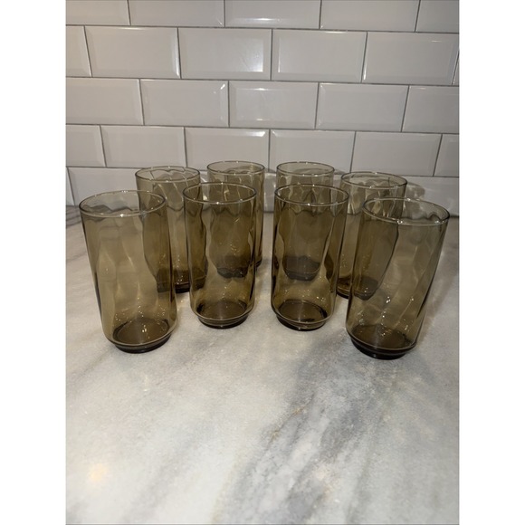 Libbey Other - Libbey Swirl Optic Tawny Brown Tumbler Set Of 8 Vintage 5 1/2" 14Oz GlassesGW004